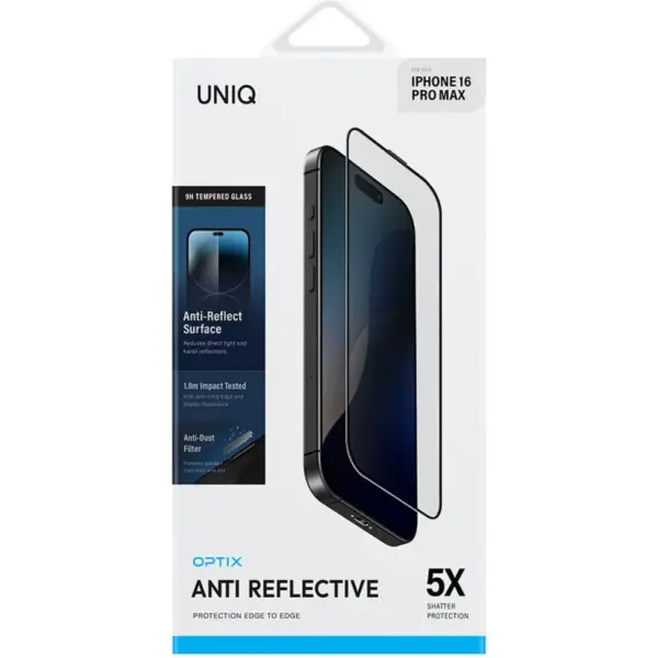 UNIQ OPTIX PROTECTION EDGE TO EDGE 9H TEMPERED GLASS FOR IPHONE 16 PRO MAX | ANTI REFLECTIVE